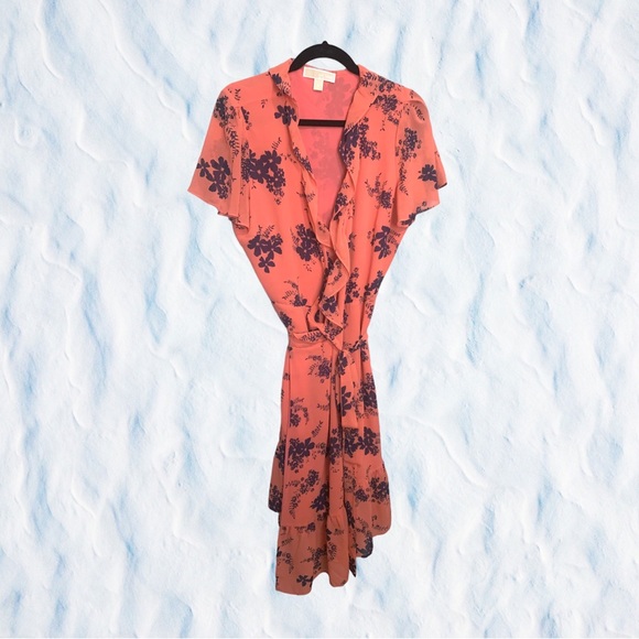 Michael Kors Coral Pink Floral Midi Wrap Dress XL - Picture 2 of 5